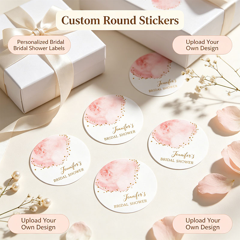 Personalized Name Box - Adesivi Rotondi Personalizzati con Coriandoli Rosa
